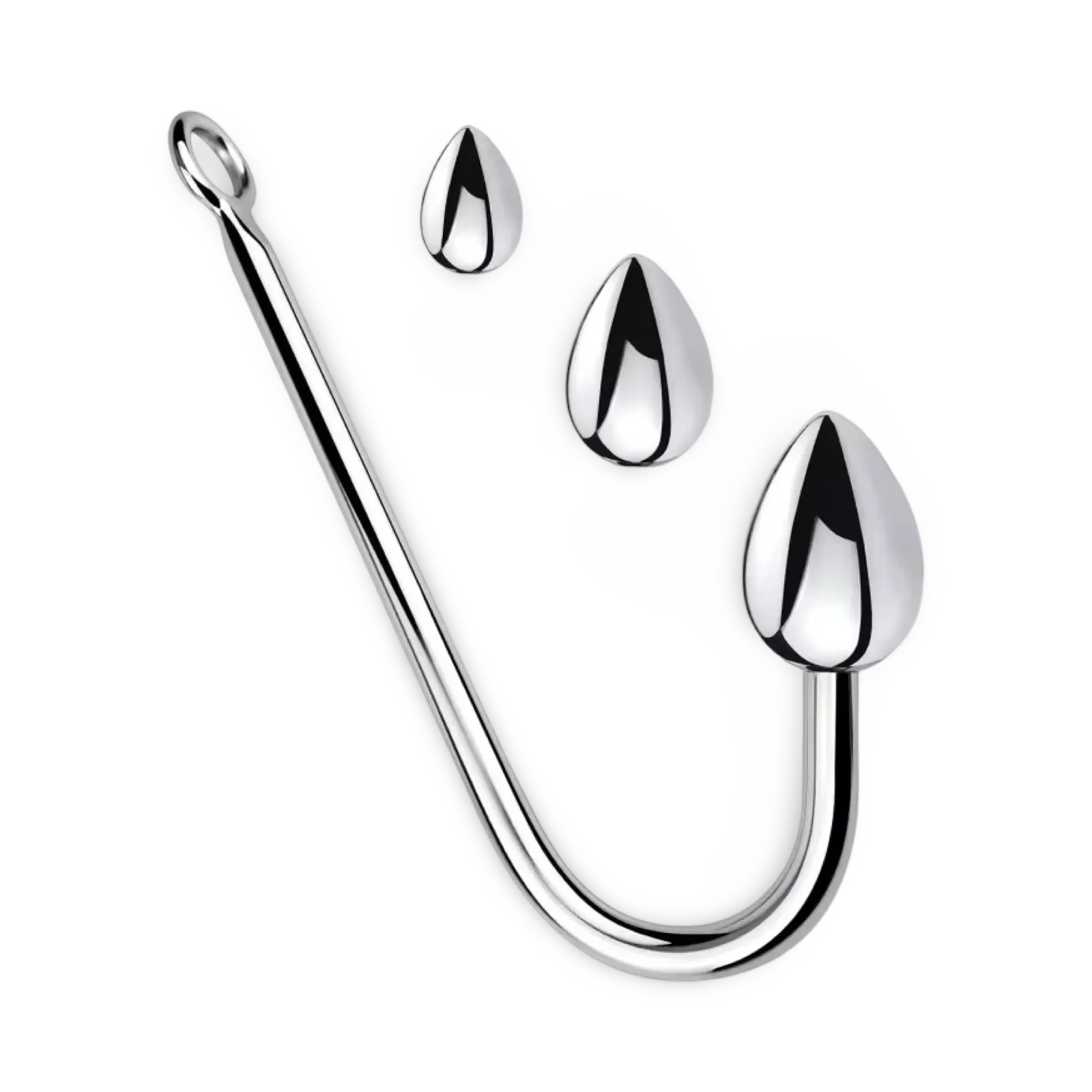 Stainless steel bondage collar with three interchangeable egg-shaped balls.