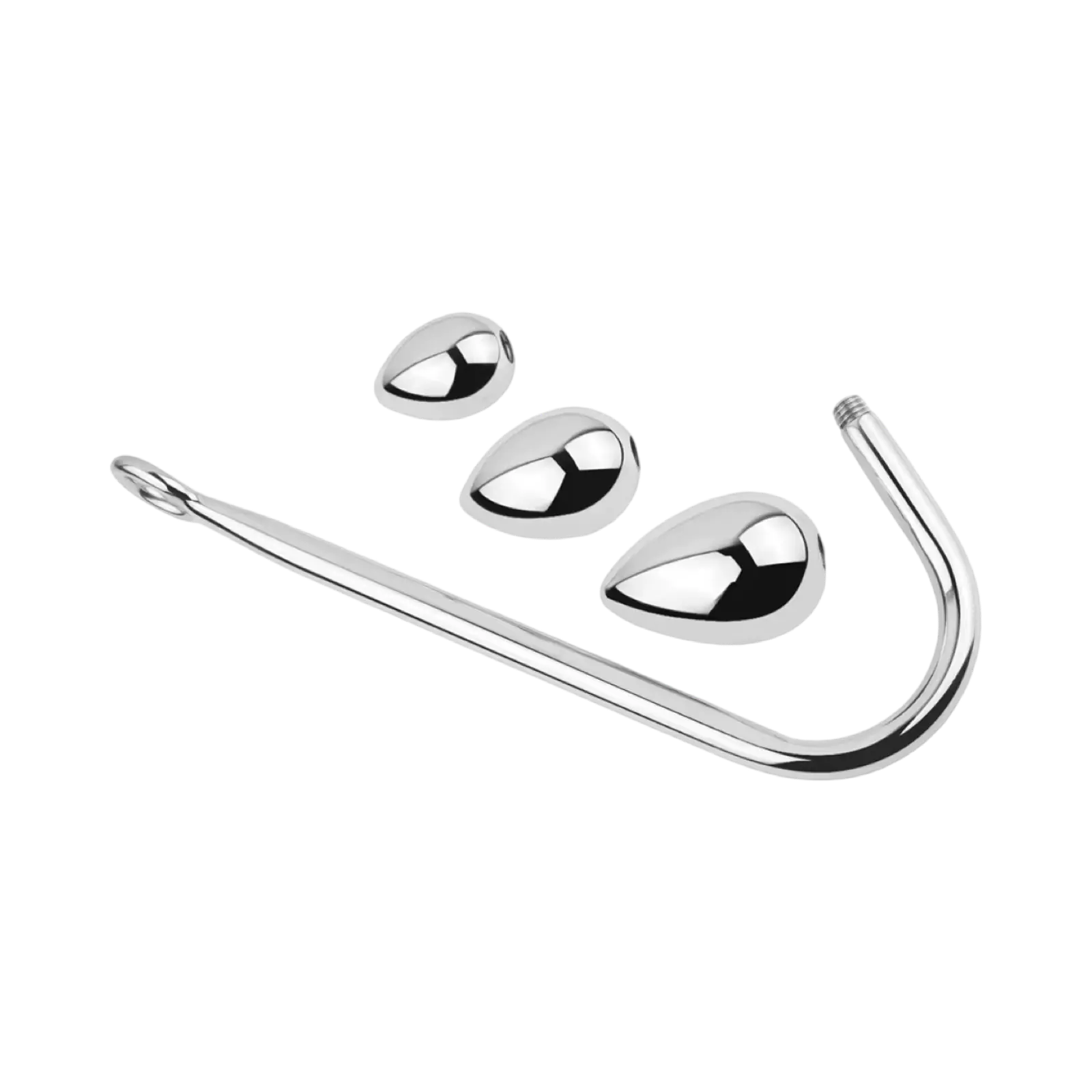 Stainless steel bondage collar with three interchangeable egg-shaped balls.