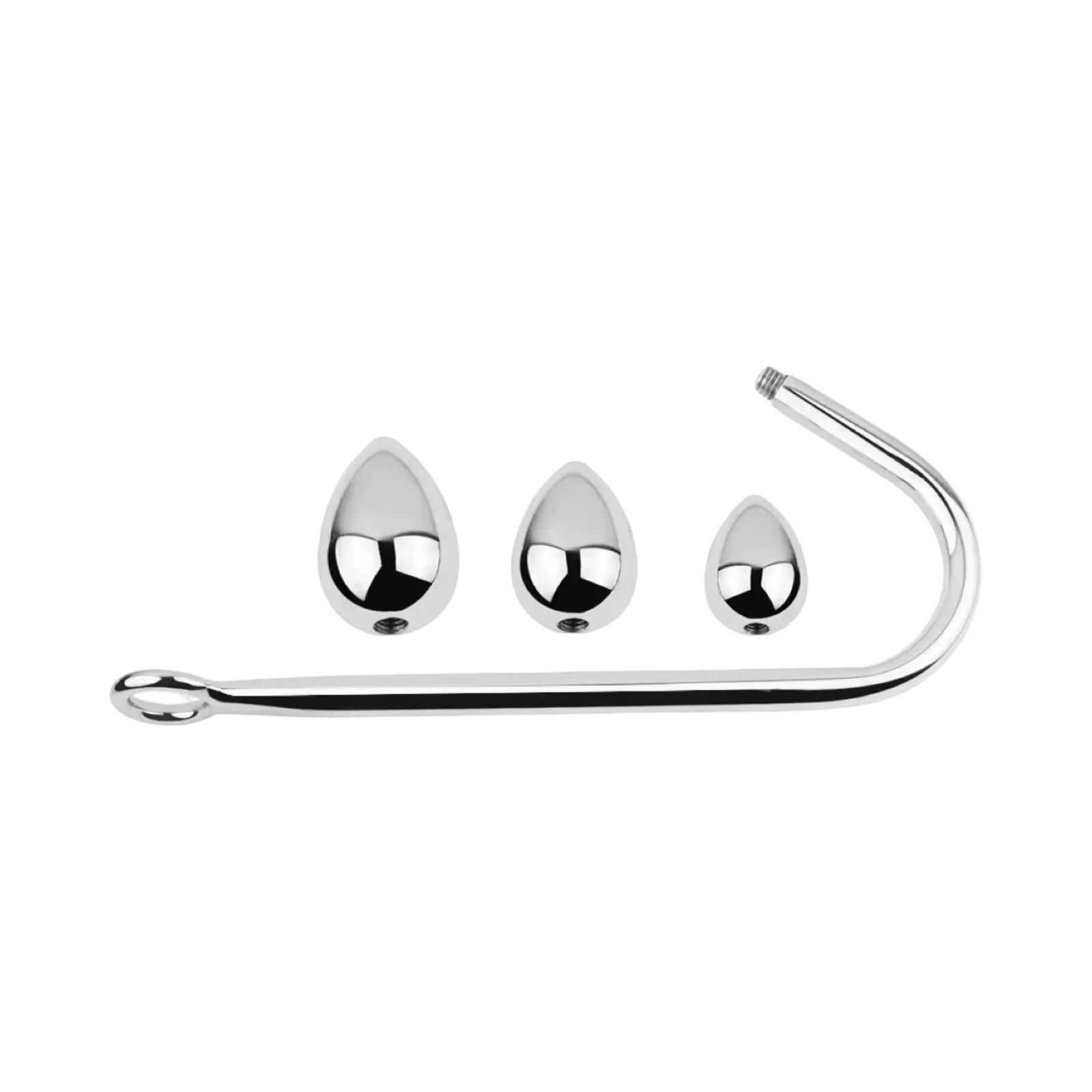Stainless steel bondage collar with three interchangeable egg-shaped balls.