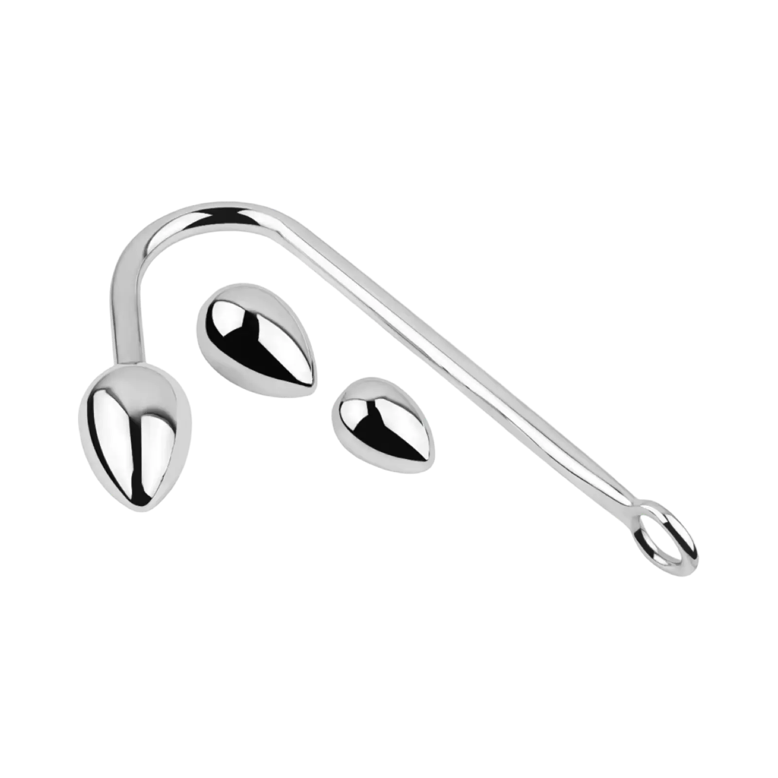 Stainless steel bondage collar with three interchangeable egg-shaped balls.