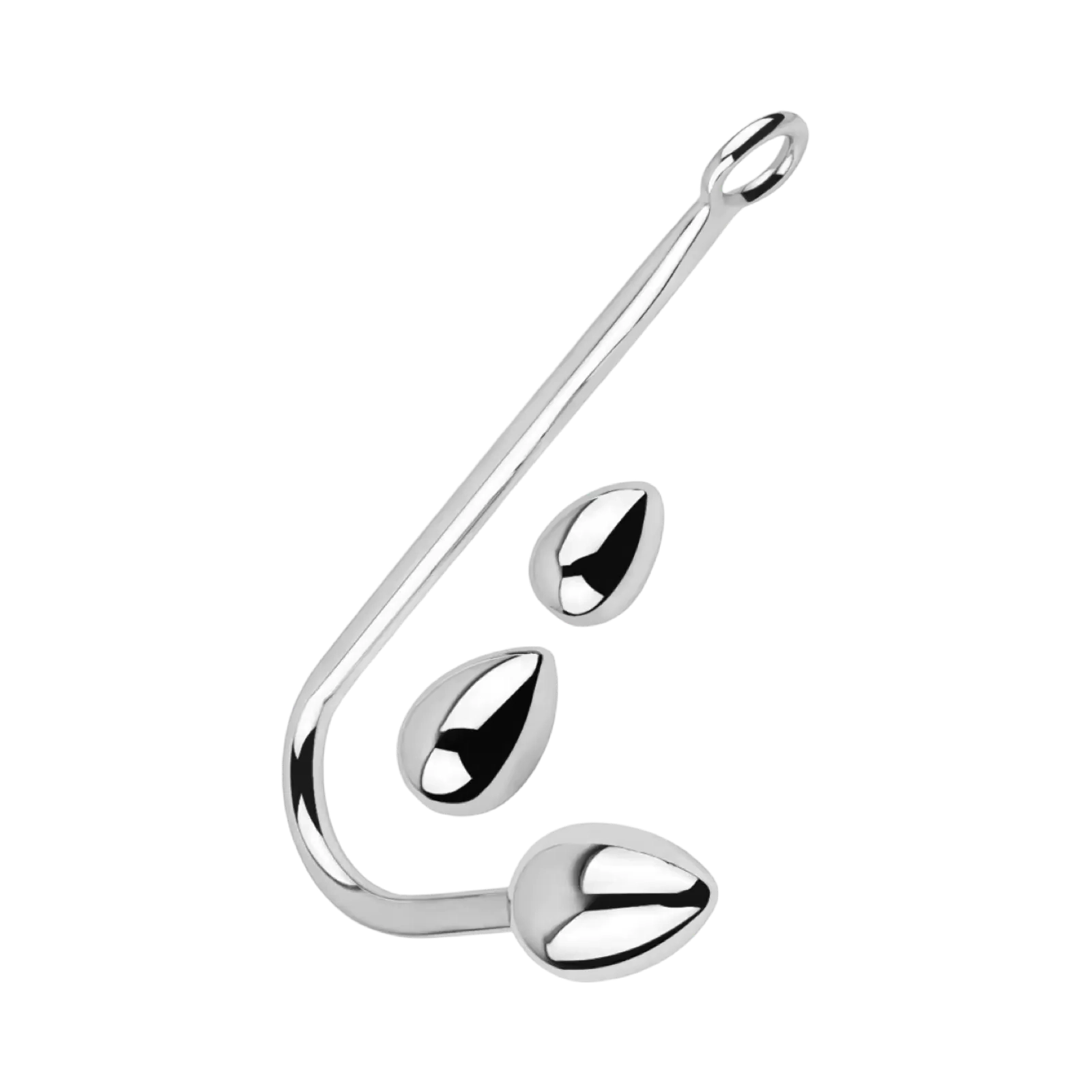 Stainless steel bondage collar with three interchangeable egg-shaped balls.