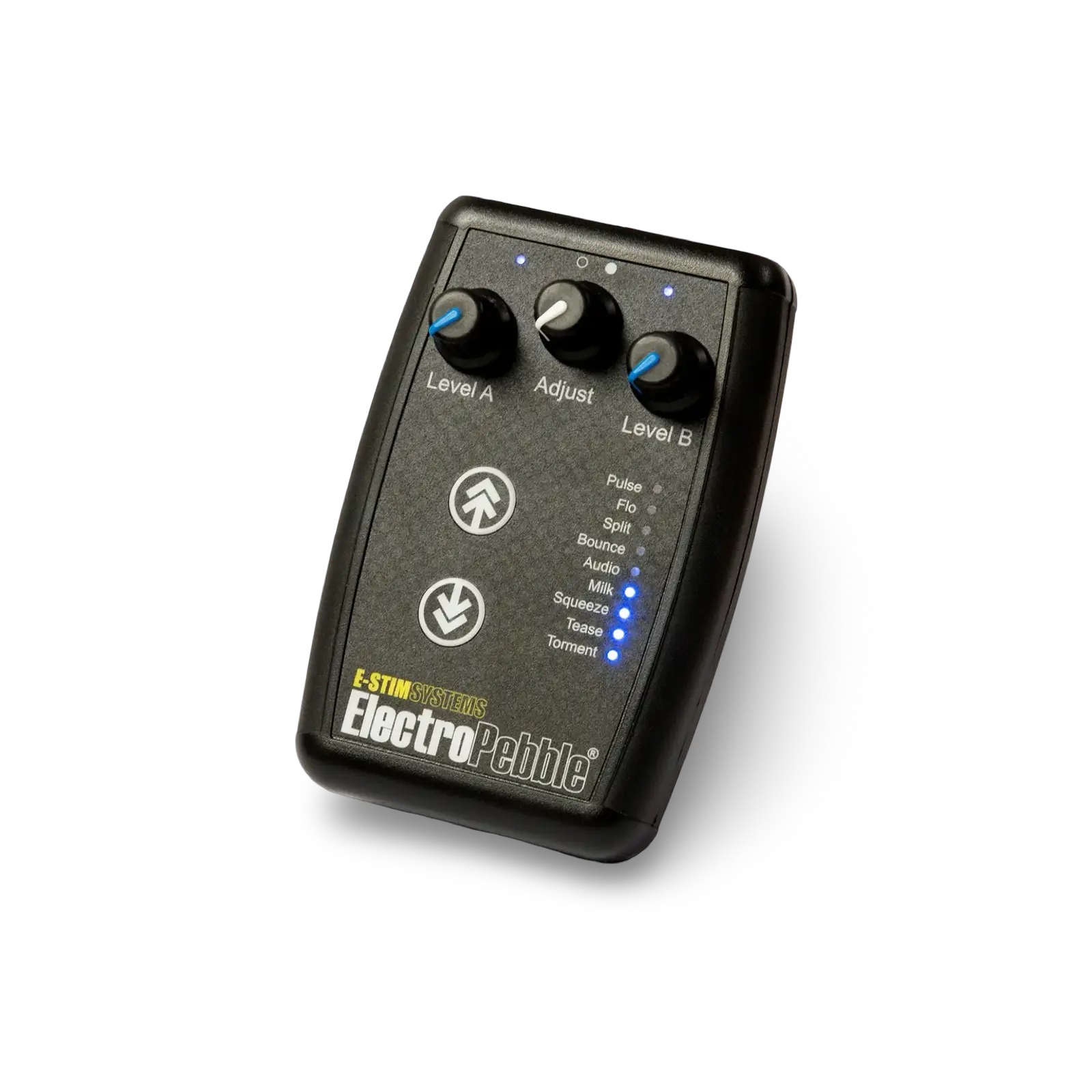 ElectroPebble 2-channel E-Stim powerbox with Audio Mode and nine programmes.
