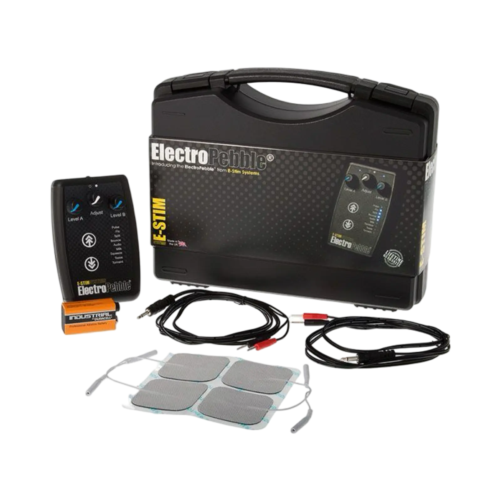 ElectroPebble 2-channel E-Stim powerbox with Audio Mode and nine programmes.