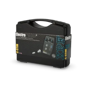 ElectroPebble XPF E-Stim powerbox-sæt med Satin Flange Electrode og Conductive Rubber Loops.