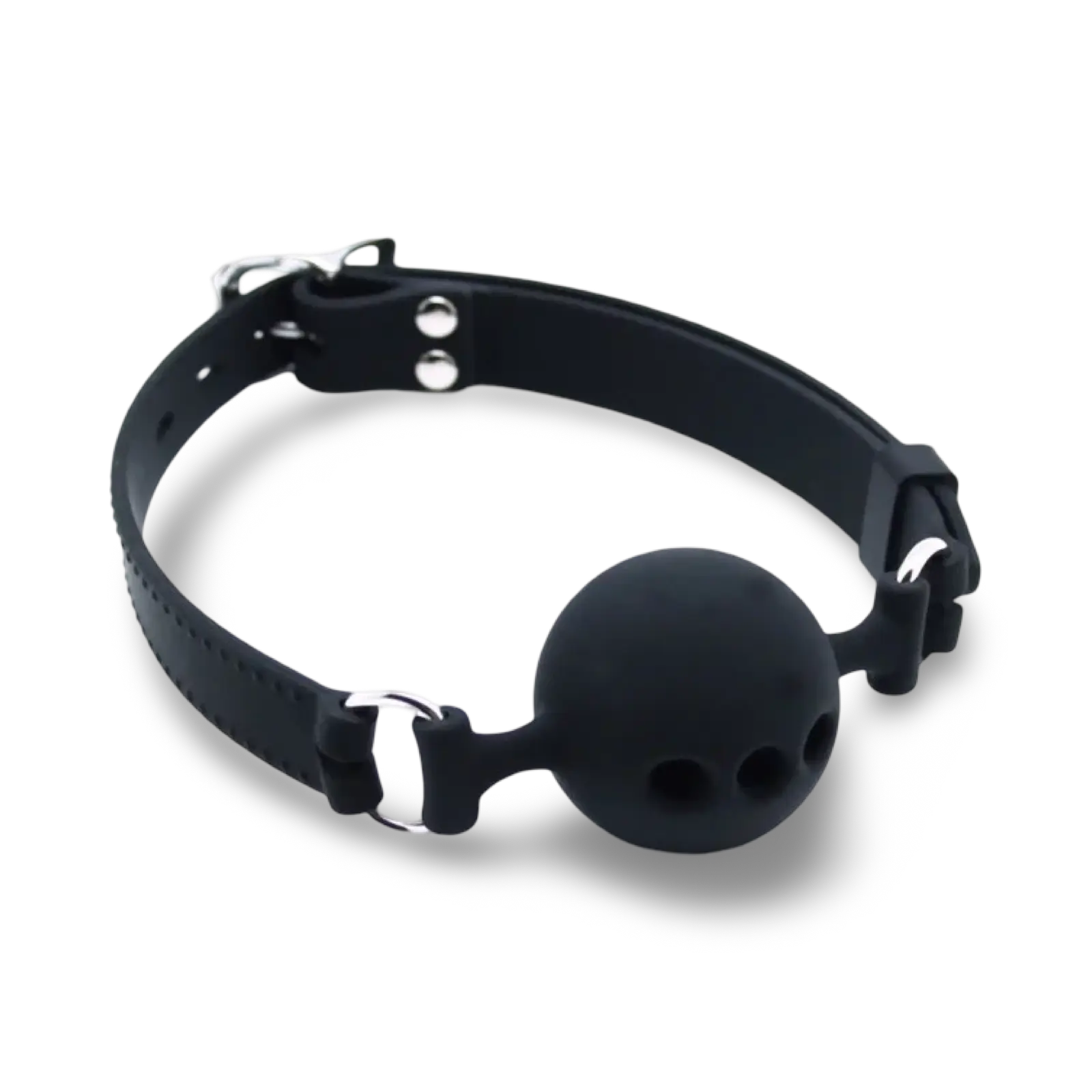 Sort Ball Gag i silikone med justerbar strop.